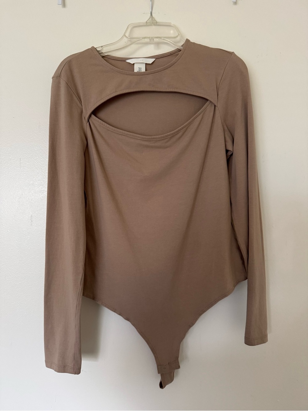 H&M Long Sleeve Cutout Bodysuit in Taupe Brown